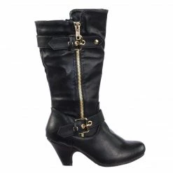 Forever Link Elvina32k Children Girl Western Biker Low Heel Dress Boots W Belt & Zipper New