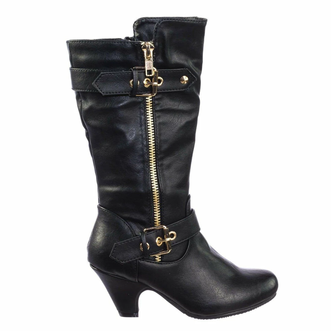 Forever Link Elvina32k Children Girl Western Biker Low Heel Dress Boots W Belt & Zipper New