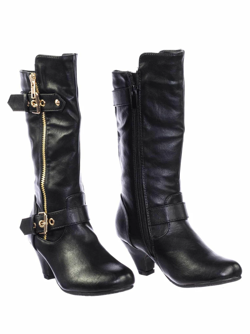 Forever Link Elvina32k Children Girl Western Biker Low Heel Dress Boots W Belt & Zipper New