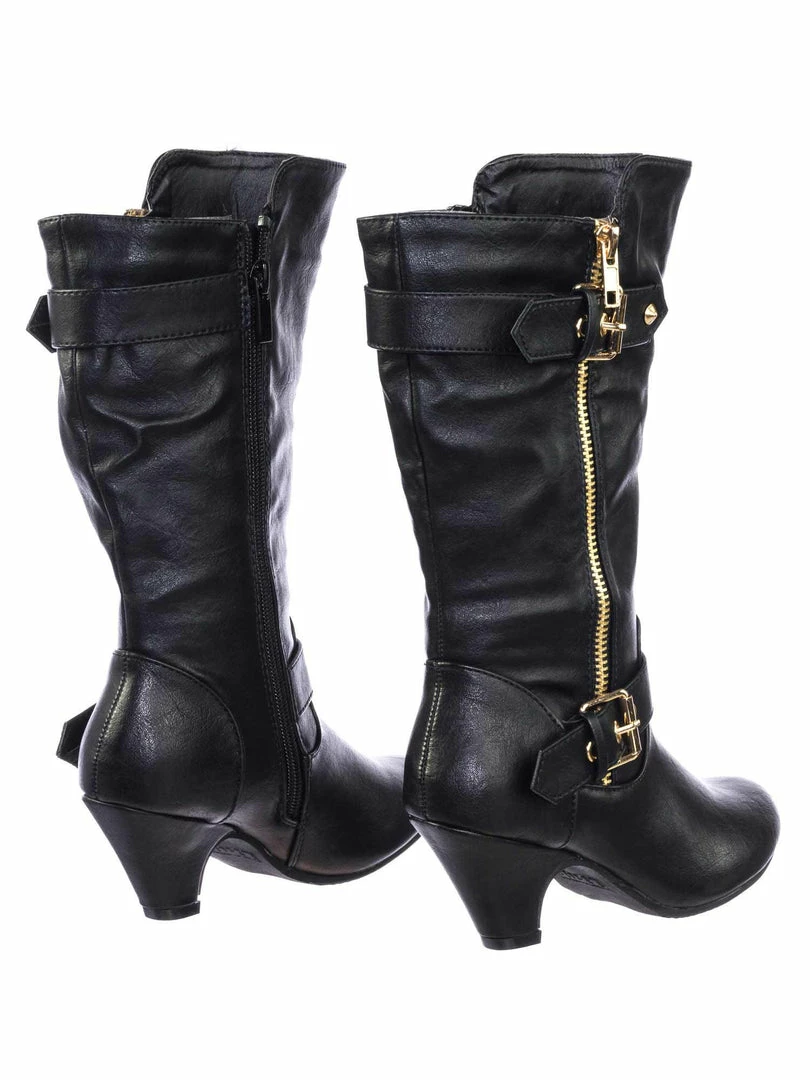 Forever Link Elvina32k Children Girl Western Biker Low Heel Dress Boots W Belt & Zipper New
