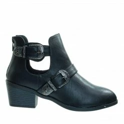 Forever Link New Eury7 Side Slit Cut Out Block Heel Ankle Bootie W Antique Belt Buckle