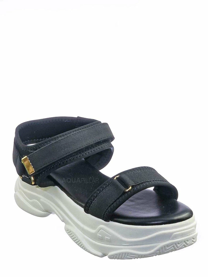 Forever Link New Fancy1 Athleisure Chunky Platform Sporty Sandal - Elastic Hook & Loop Strap