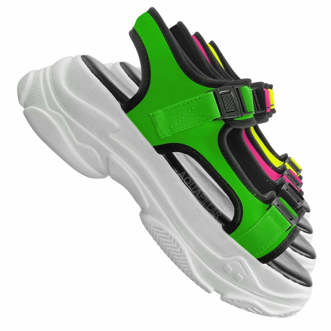 Forever Link Fancy8 Sporty Athleisure Chunky Platform Sandal - Hook & Loop Elastic Strap