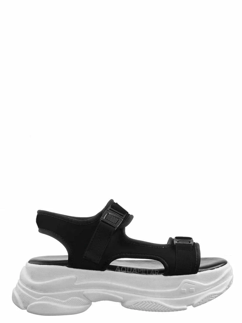 Forever Link Fancy8 Sporty Athleisure Chunky Platform Sandal - Hook & Loop Elastic Strap