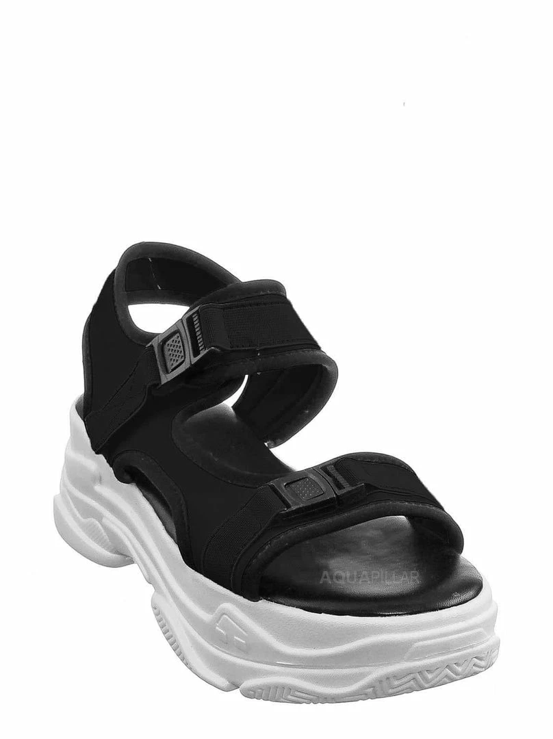 Forever Link Fancy8 Sporty Athleisure Chunky Platform Sandal - Hook & Loop Elastic Strap