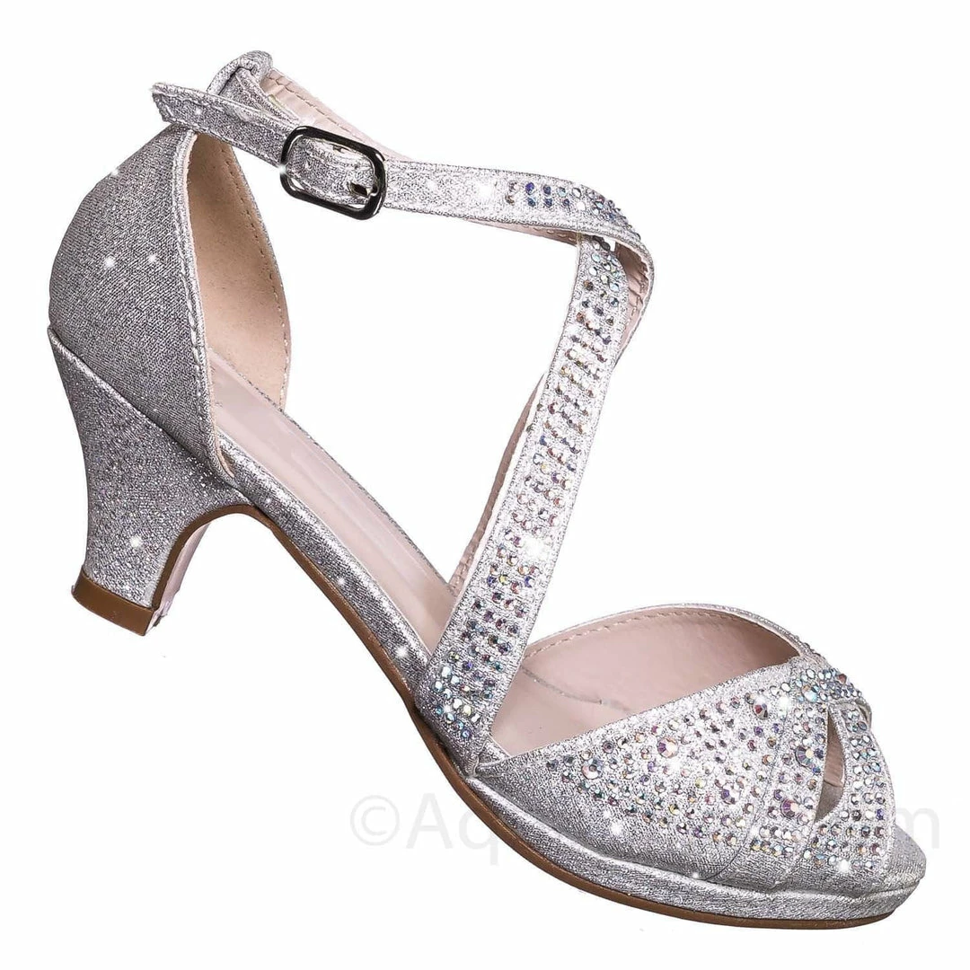 Forever Link Fantastic Children Girl Bling High Block Heel Dress Sandal, Rhinestone Glitter New
