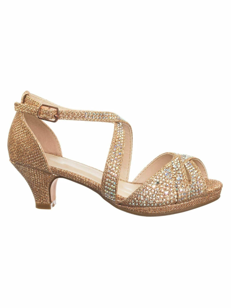 Forever Link Fantastic Children Girl Bling High Block Heel Dress Sandal, Rhinestone Glitter New