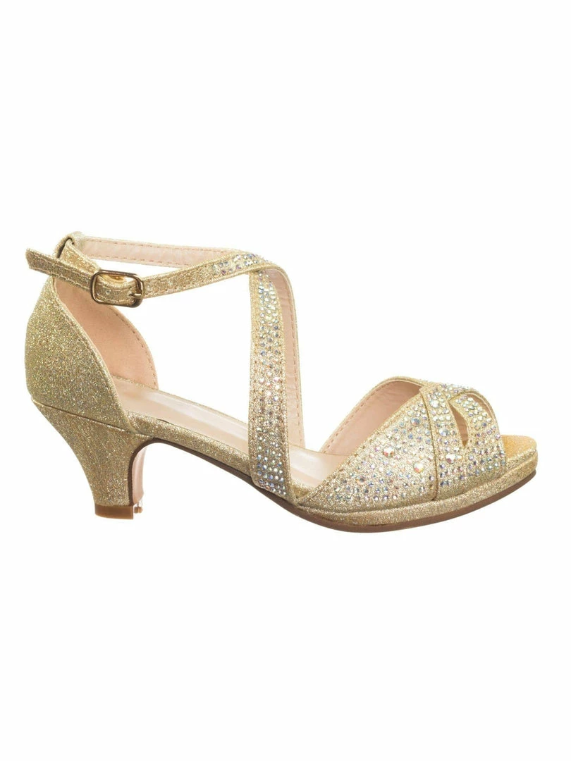 Forever Link Fantastic Children Girl Bling High Block Heel Dress Sandal, Rhinestone Glitter New