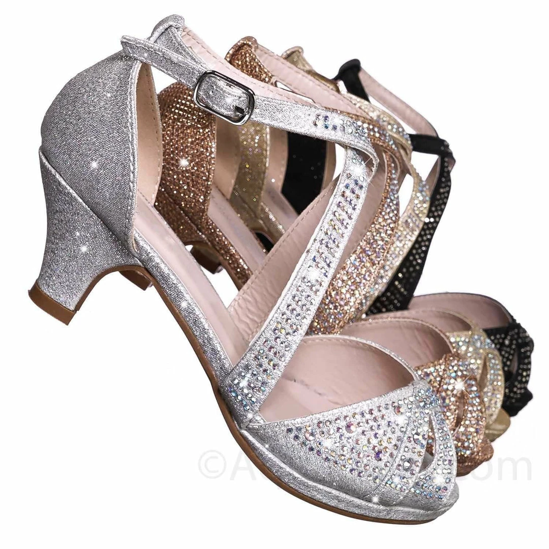 Forever Link Fantastic Children Girl Bling High Block Heel Dress Sandal, Rhinestone Glitter New