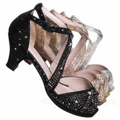 Forever Link Fantastic Children Girl Bling High Block Heel Dress Sandal, Rhinestone Glitter New