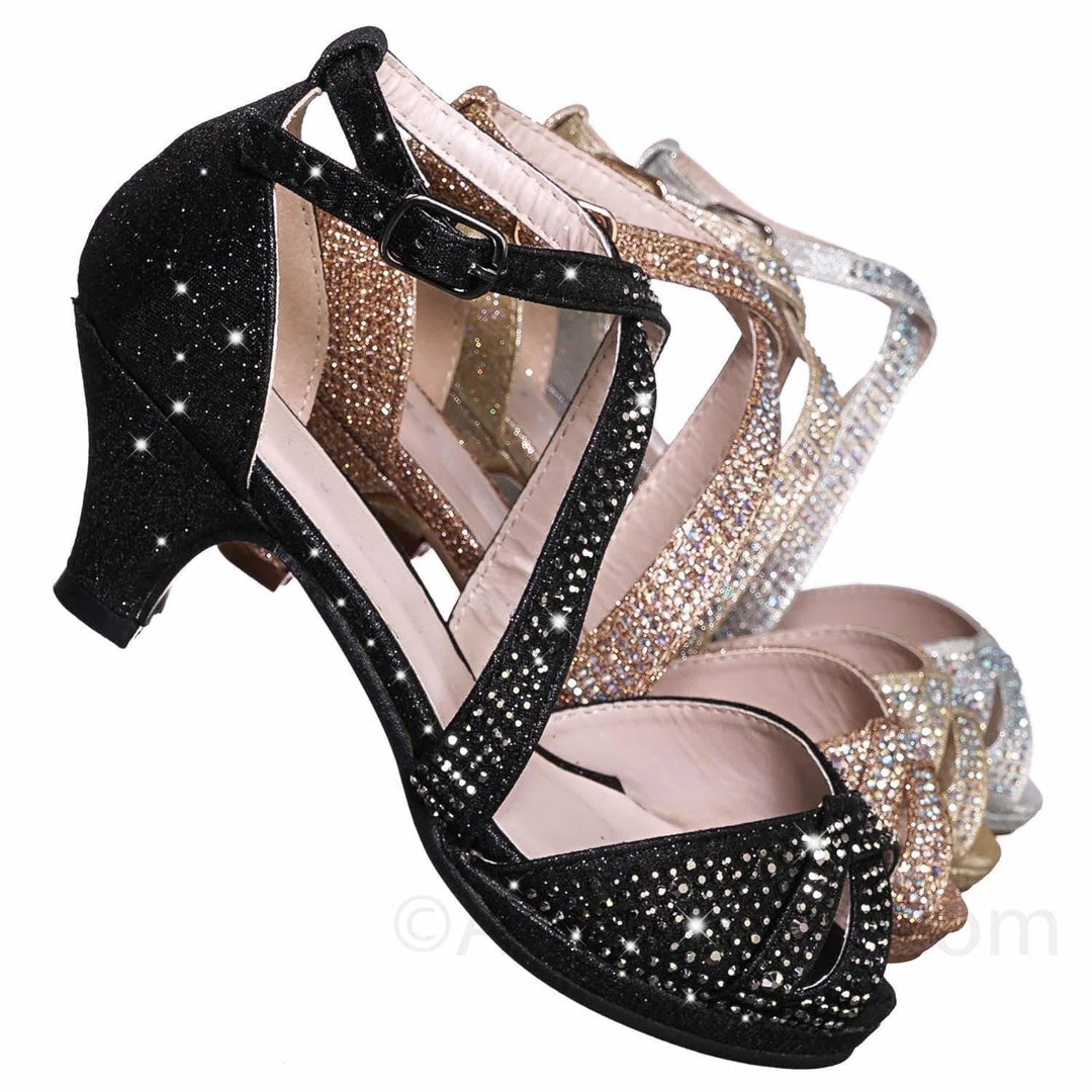 Forever Link Fantastic Children Girl Bling High Block Heel Dress Sandal, Rhinestone Glitter New
