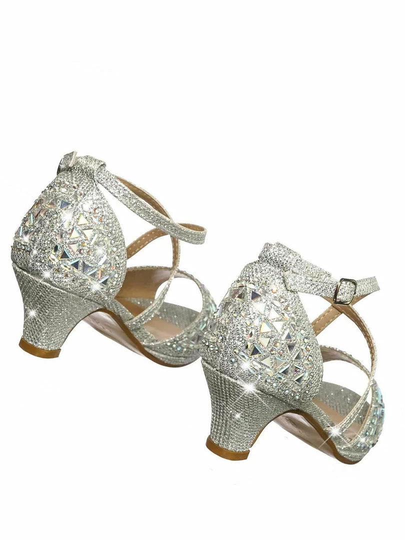Forever Link New Fantastic91k Children Girl Bling High Block Heel Dress Sandal, Rhinestone Glitter