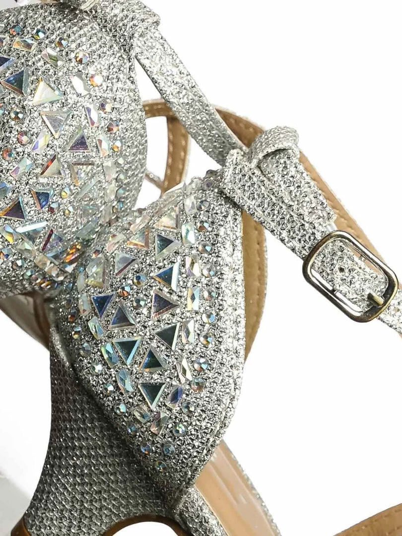 Forever Link New Fantastic91k Children Girl Bling High Block Heel Dress Sandal, Rhinestone Glitter