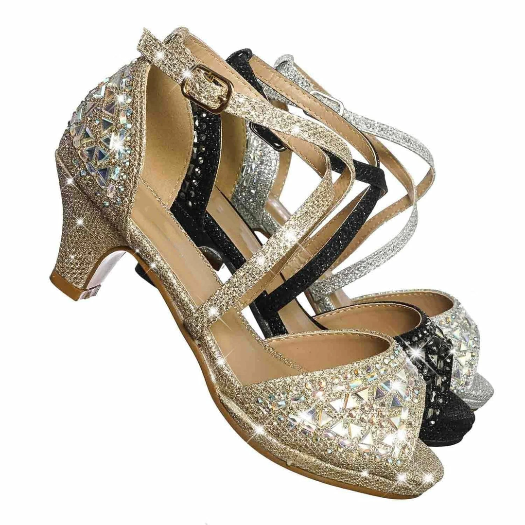 Forever Link New Fantastic91k Children Girl Bling High Block Heel Dress Sandal, Rhinestone Glitter