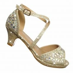 Forever Link New Fantastic91k Children Girl Bling High Block Heel Dress Sandal, Rhinestone Glitter