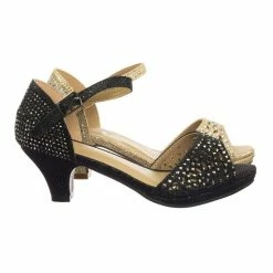 Forever Link Fantastic92k Children Girls Bling High Block Heel Dress Sandal W Rhinestone Stud & Glitter