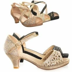 Forever Link Fantastic92k Children Girls Bling High Block Heel Dress Sandal W Rhinestone Stud & Glitter