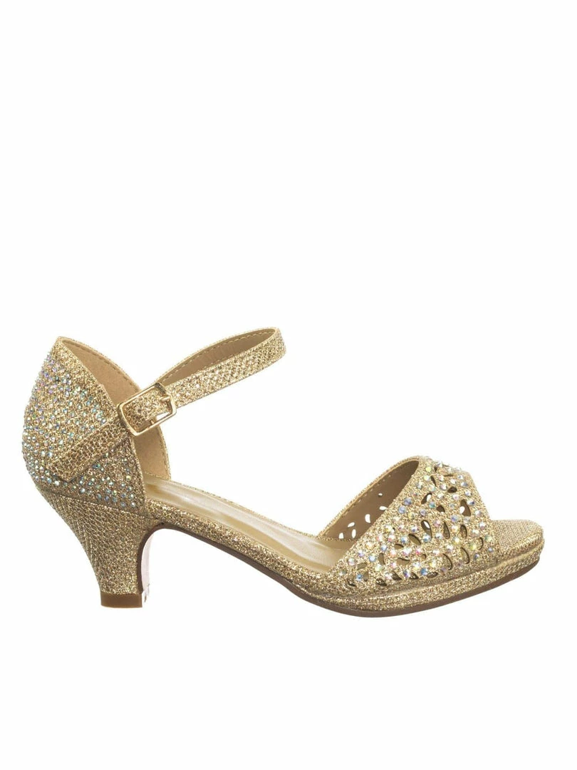 Forever Link Fantastic92k Children Girls Bling High Block Heel Dress Sandal W Rhinestone Stud & Glitter