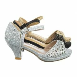 Forever Link Fantastic92k Children Girls Bling High Block Heel Dress Sandal W Rhinestone Stud & Glitter