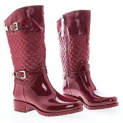 Forever Link Fatima27K By Link, Children Girls Mid Calf Quilted Buckled Shaft Rain Boots