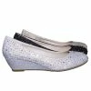 Forever Link New Fisher2 Rhinestone Embellished Mesh Glitter On Low Wedge Dress Pump