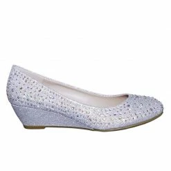 Forever Link New Fisher2 Rhinestone Embellished Mesh Glitter On Low Wedge Dress Pump