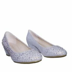 Forever Link New Fisher2 Rhinestone Embellished Mesh Glitter On Low Wedge Dress Pump