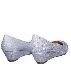 Forever Link New Fisher2 Rhinestone Embellished Mesh Glitter On Low Wedge Dress Pump