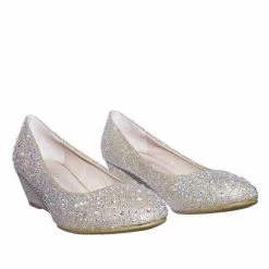 Forever Link New Fisher2 Rhinestone Embellished Mesh Glitter On Low Wedge Dress Pump