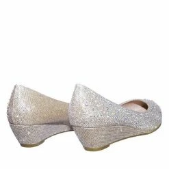 Forever Link New Fisher2 Rhinestone Embellished Mesh Glitter On Low Wedge Dress Pump