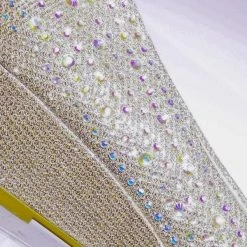 Forever Link New Fisher2 Rhinestone Embellished Mesh Glitter On Low Wedge Dress Pump