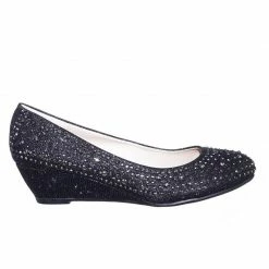 Forever Link New Fisher2 Rhinestone Embellished Mesh Glitter On Low Wedge Dress Pump