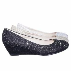 Forever Link New Fisher2 Rhinestone Embellished Mesh Glitter On Low Wedge Dress Pump
