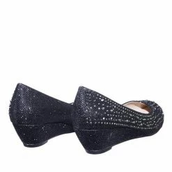 Forever Link New Fisher2 Rhinestone Embellished Mesh Glitter On Low Wedge Dress Pump