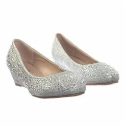 Forever Link Fisher2K Link, Children Girl's Sparkling Glitter Rhinestone Crystal Wedge Dress Pump