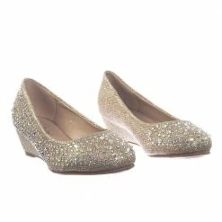Forever Link Fisher2K Link, Children Girl's Sparkling Glitter Rhinestone Crystal Wedge Dress Pump