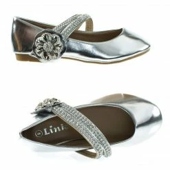 Forever Link Gloria61K By Forever, Girl Rhinestone Flower Hook & Loop Mary-Jane Strap, Children Flat