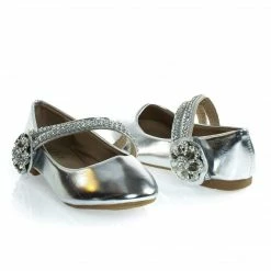 Forever Link Gloria61K By Forever, Girl Rhinestone Flower Hook & Loop Mary-Jane Strap, Children Flat