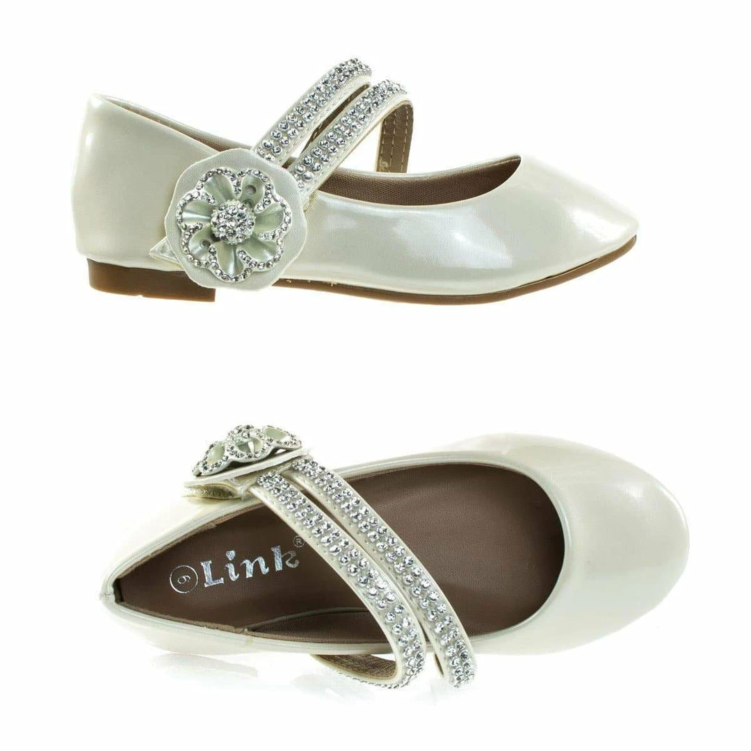 Forever Link Gloria61K By Forever, Girl Rhinestone Flower Hook & Loop Mary-Jane Strap, Children Flat