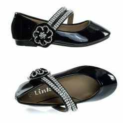 Forever Link Gloria61K By Forever, Girl Rhinestone Flower Hook & Loop Mary-Jane Strap, Children Flat