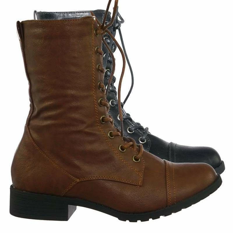 Forever Link Jalen88 Lace Up Fashion Military Combat Boots W Block Heel And Lug Sole New