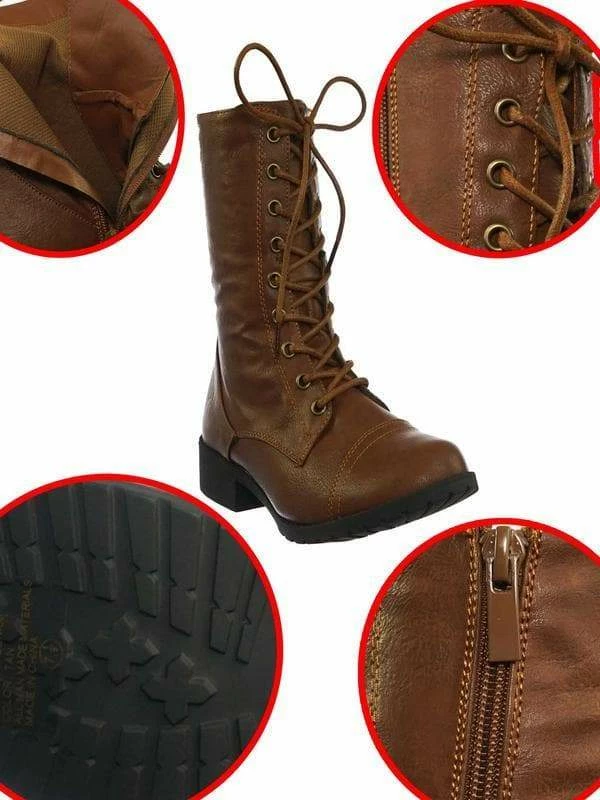Forever Link Jalen88 Lace Up Fashion Military Combat Boots W Block Heel And Lug Sole New