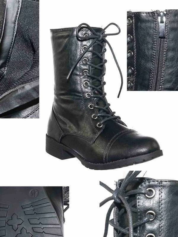 Forever Link Jalen88 Lace Up Fashion Military Combat Boots W Block Heel And Lug Sole New