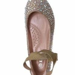 Forever Link New Larissa83K Girls Rhinestone Crystal Ballet Flat - Childern Elastic Strap Shoe