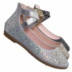 Forever Link New Larissa83K Girls Rhinestone Crystal Ballet Flat - Childern Elastic Strap Shoe