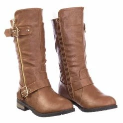 Forever Link Mango29k Children Girls Biker Fashion Boots W Threaded Sole W Belt Zipper