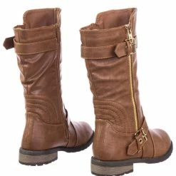 Forever Link Mango29k Children Girls Biker Fashion Boots W Threaded Sole W Belt Zipper