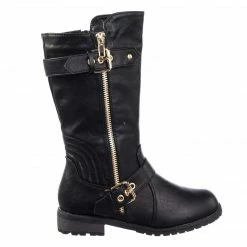 Forever Link Mango29k Children Girls Biker Fashion Boots W Threaded Sole W Belt Zipper