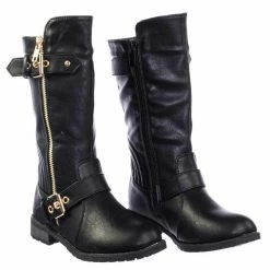 Forever Link Mango29k Children Girls Biker Fashion Boots W Threaded Sole W Belt Zipper