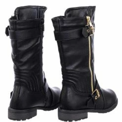 Forever Link Mango29k Children Girls Biker Fashion Boots W Threaded Sole W Belt Zipper